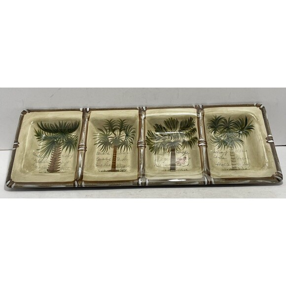 Tabletops Unlimited 4 Section Bora Bora Serving Dish/Tray Palm Tree Pattern EUC - Picture 2 of 8